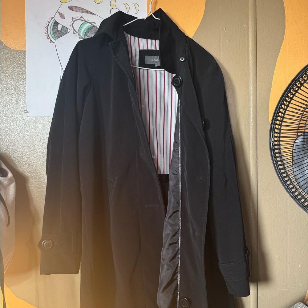Liz Claiborne Black Coat with Red and White Striped Lining